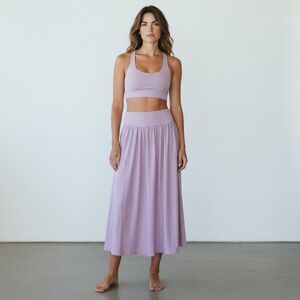 HALARA Purple High Waisted Maxi Skirt with Leg Slit Elastic Waist Flowy
